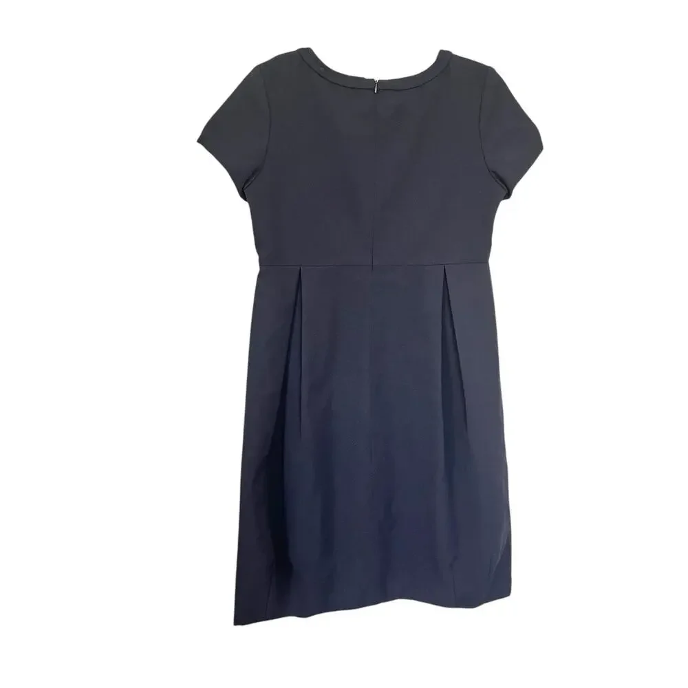 Orla Kiely Black Wool Short Sleeve Pleated Knee Length Sheath Dress Size 3